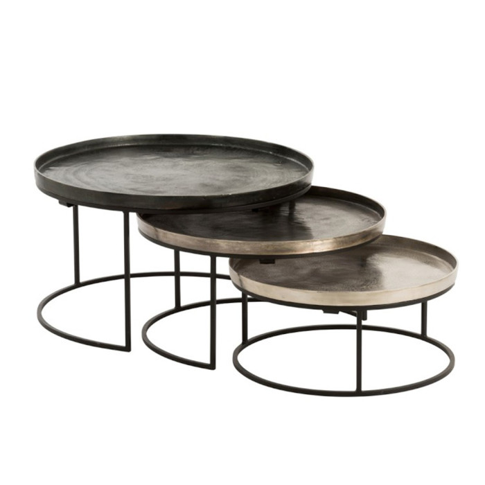 Paris Prix Lot De 3 Tables Gigognes "Gold" 80cm Noir