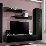 Paris Prix Meuble TV Mural Design "Fly I" 310cm Noir