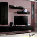 Paris Prix Meuble TV Mural Design "Fly I" 320cm Noir