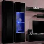 Paris Prix Meuble TV Mural Design "Fly V" 260cm Noir