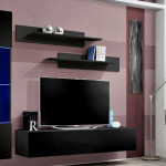 Paris Prix Meuble TV Mural Design "Fly V" 260cm Noir
