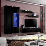 paris prix Meuble TV Mural Design "Fly V" 260cm Noir