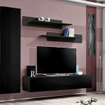 Paris Prix Meuble TV Mural Design "Fly V" 310cm Noir