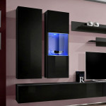 Paris Prix Meuble TV Mural Design "Fly V" 320cm Noir