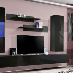 Paris Prix Meuble TV Mural Design "Fly V" 320cm Noir