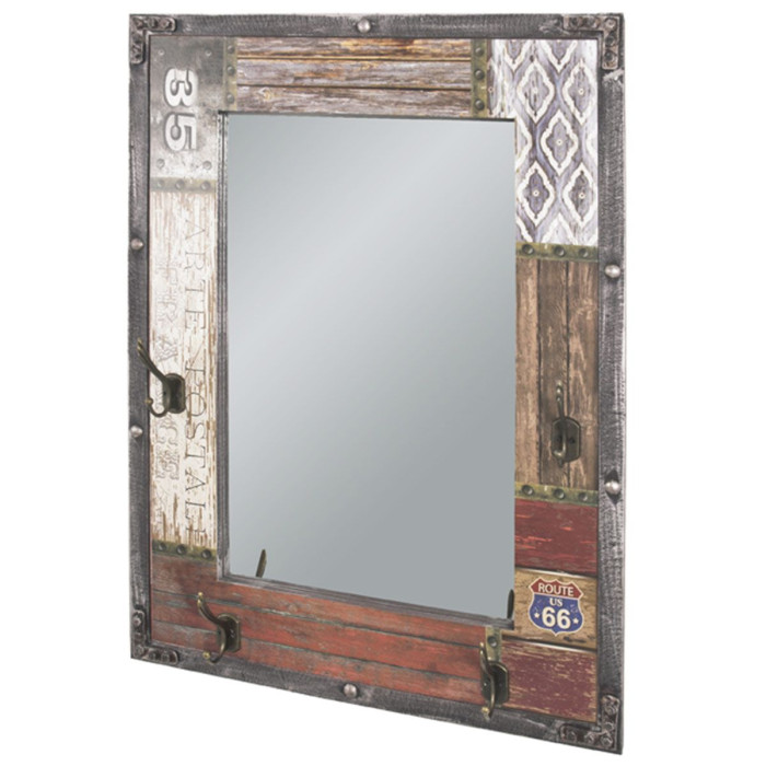 Paris Prix Patère Murale & Miroir "Route" 75cm Naturel