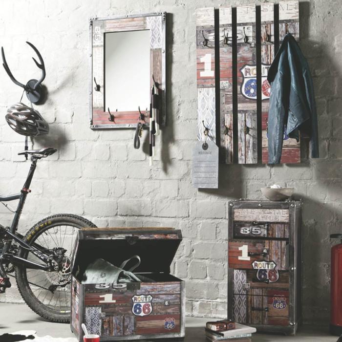 Paris Prix Patère Murale & Miroir "Route" 75cm Naturel