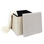 Paris Prix Pouf Coffre Pliable "Tressé" 38cm Gris