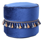 paris prix Pouf Déco à Pompons "Taj Mahal" 45cm Bleu