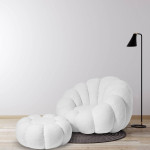 Paris Prix Pouf Design Fleur "Bouclette" 61cm Blanc
