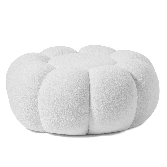 Paris Prix Pouf Design Fleur "Bouclette" 61cm Blanc