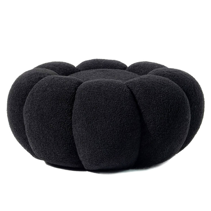 Paris Prix Pouf Design Fleur "Bouclette" 61cm Noir