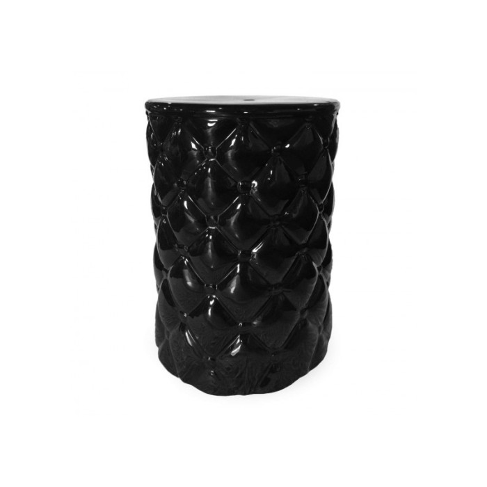 Paris Prix Pouf En Céramique "Capitonné" 46cm Noir