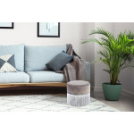 Paris Prix Pouf Rond à Franges "Cleopatra" 41cm Gris