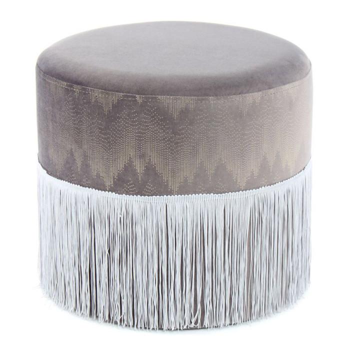 Paris Prix Pouf Rond à Franges "Cleopatra" 41cm Gris