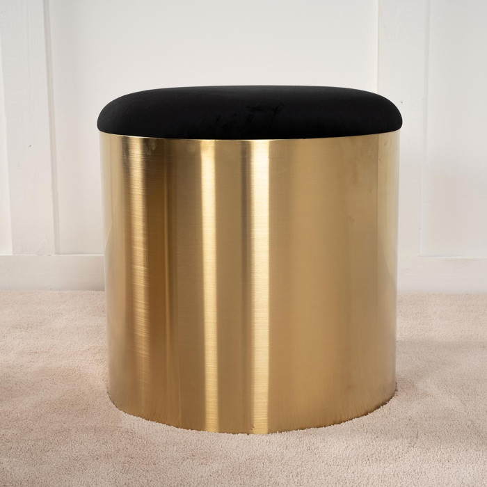 Paris Prix Pouf Rond Design "Puff" 46cm Noir & Or