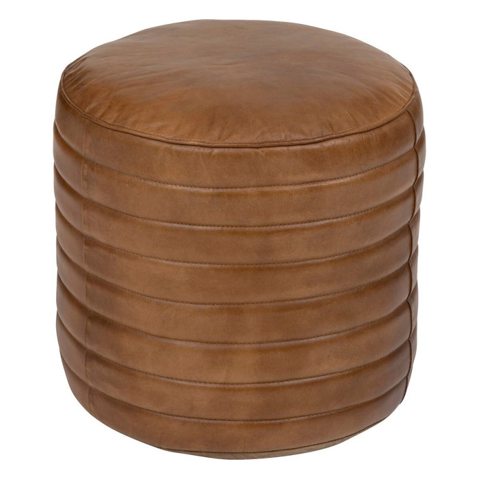 Paris Prix Pouf Vintage En Cuir "Gaj" 45cm Caramel