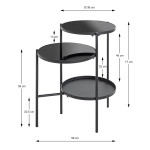 Paris Prix Table D'Appoint Design "Trio" 71cm Noir