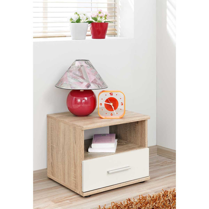 Paris Prix Table De Chevet "Dino" 45cm Chêne & Blanc