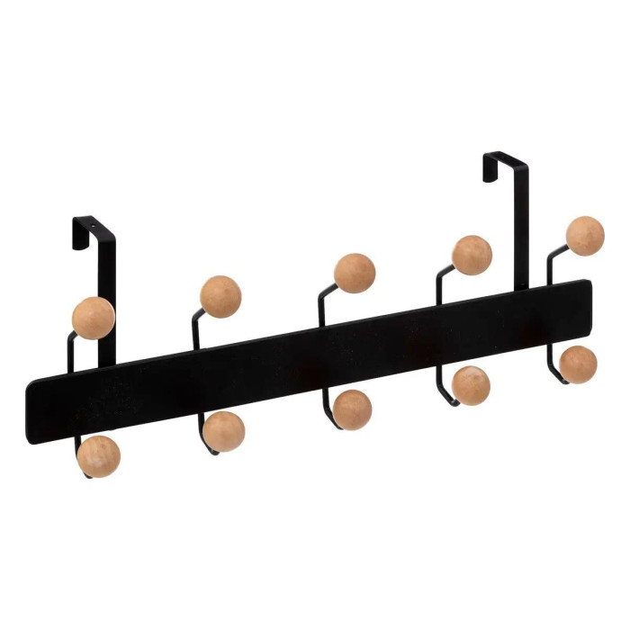 Paris Prix Patère De Porte "10 Boules" 44cm Noir & Naturel