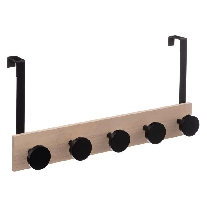 Paris Prix Patère De Porte En Bois "5 Têtes" 50cm Noir & Beige