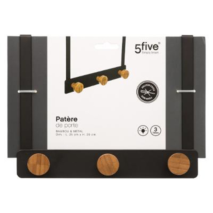 Paris Prix Patère En Métal & Bambou "3 Têtes" 20cm Noir