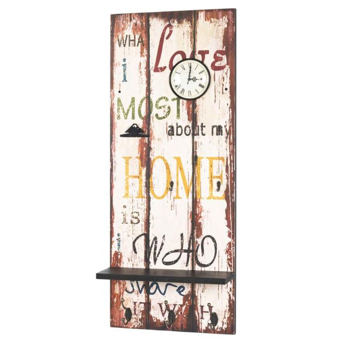 Paris Prix Patère Murale 8 Crochets "Horloge & Étagère" 100cm Rouge