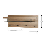 Paris Prix Patère Murale & Étagère "Miranda" 75cm Chêne Foncé & Noir