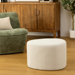 Paris Prix Pouf Bouclette Design Galet "Estria" 58cm Ivoire