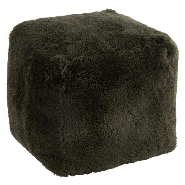 Paris Prix Pouf Carré Déco "Peau De Mouton" 45cm Vert