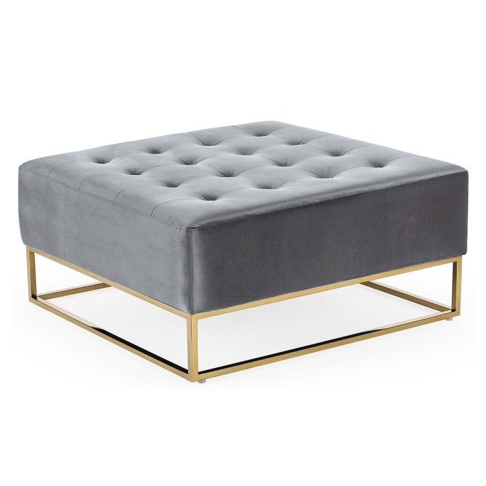 Paris Prix Pouf Carré En Velours "Lakota" 90cm Argent