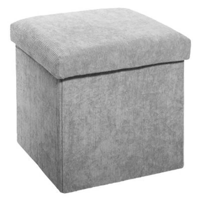 Paris Prix Pouf & Coffre Design En Velours "Côtelé" 38cm Gris