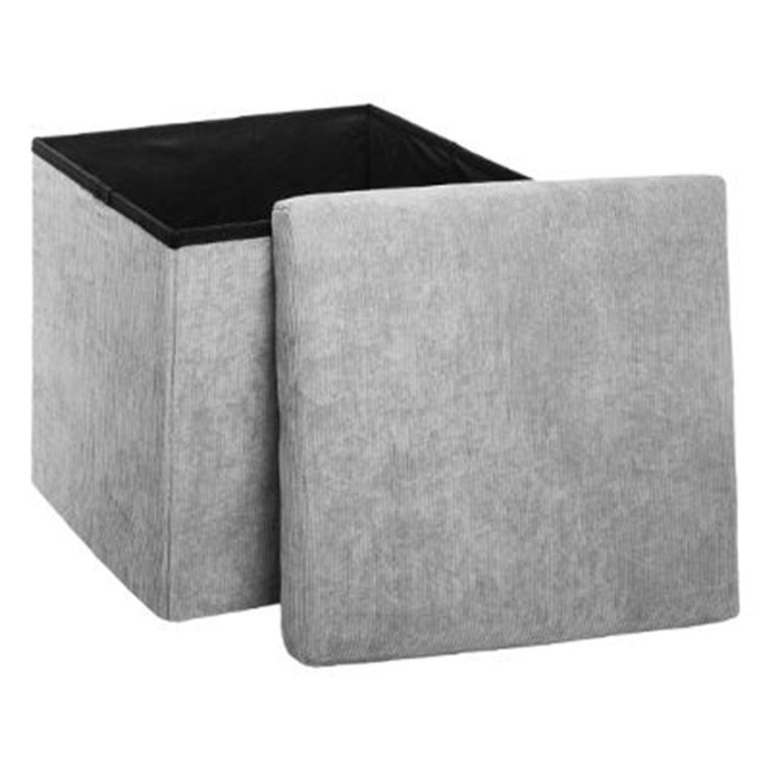 Paris Prix Pouf & Coffre Design En Velours "Côtelé" 38cm Gris
