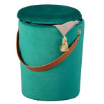 Paris Prix Pouf Coffre En Velours à Sangle "Yola" 45cm Vert