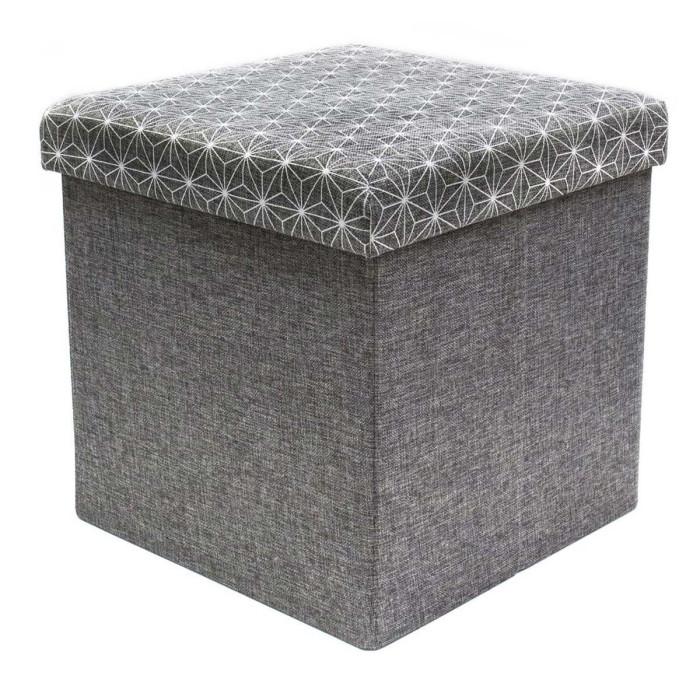 Paris Prix Pouf Coffre Pliable à Motifs "Anto" 37cm Gris & Blanc