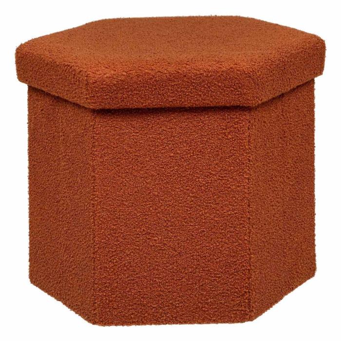 Paris Prix Pouf Coffre Pliable Bouclette "Jaiko" 46cm Ambre