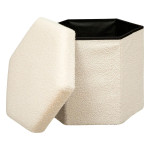 Paris Prix Pouf Coffre Pliable Bouclette "Jaiko" 46cm Ivoire