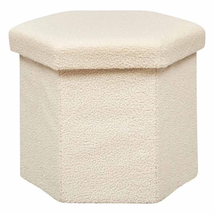 Paris Prix Pouf Coffre Pliable Bouclette "Jaiko" 46cm Ivoire