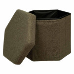 Paris Prix Pouf Coffre Pliable Bouclette "Jaiko" 46cm Kaki