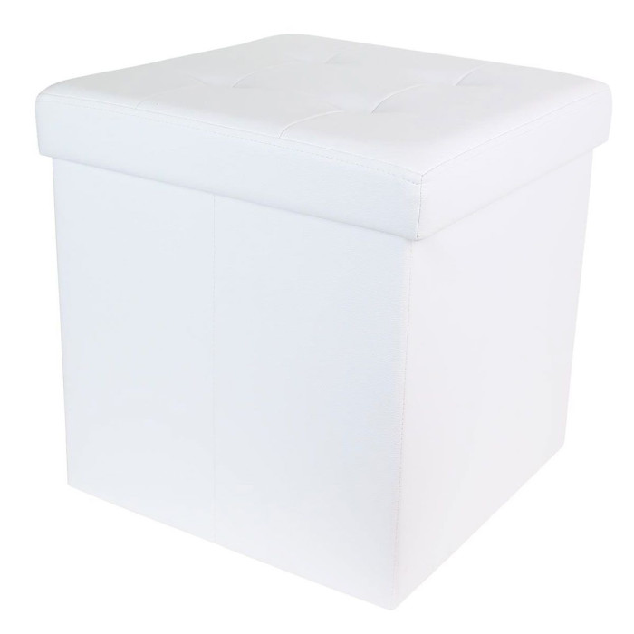 Paris Prix Pouf Coffre Pliable Capitonné "Cesaro" 37cm Blanc