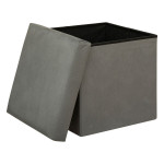Paris Prix Pouf Coffre Pliable En Velours "Lilou" 38cm Gris