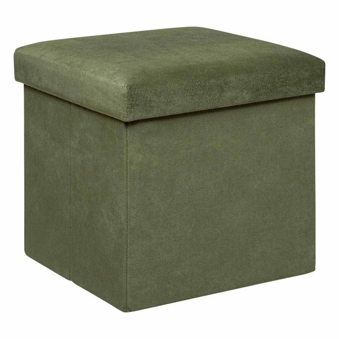 Paris Prix Pouf Coffre Pliable En Velours "Lilou" 38cm Kaki