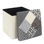 Paris Prix Pouf Coffre Pliable "Patchwork" 38cm Greige