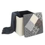 Paris Prix Pouf Coffre Pliable "Patchwork" 38cm Greige