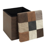 Paris Prix Pouf Coffre Pliable Patchwork "Loic" 38cm Marron