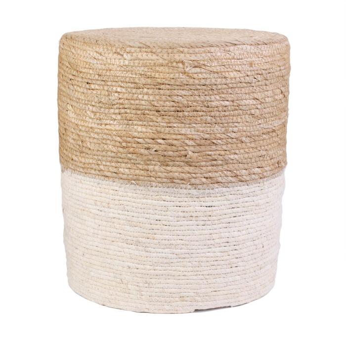 Paris Prix Pouf Design "Blue Lagoon" 41cm Naturel & Blanc