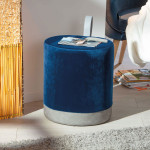 Paris Prix Pouf Design En Velours à Poignée "Laly" 43cm Bleu
