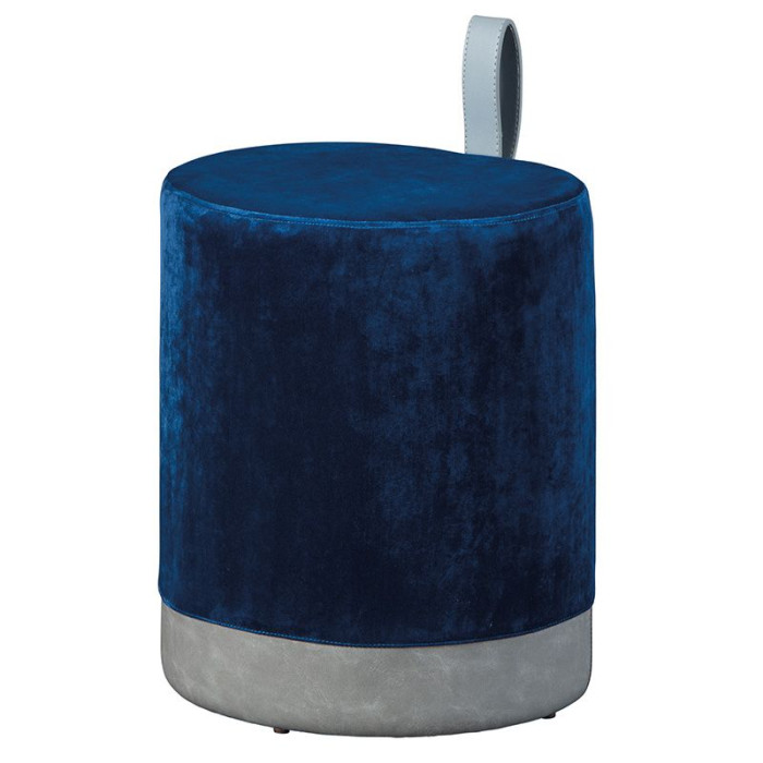 Paris Prix Pouf Design En Velours à Poignée "Laly" 43cm Bleu