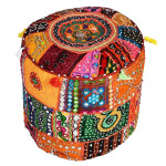Paris Prix Pouf En Tissu Imprimé "India" 40cm Multicolore