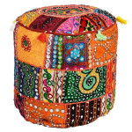 paris prix Pouf en Tissu Imprimé "India" 40cm Multicolore